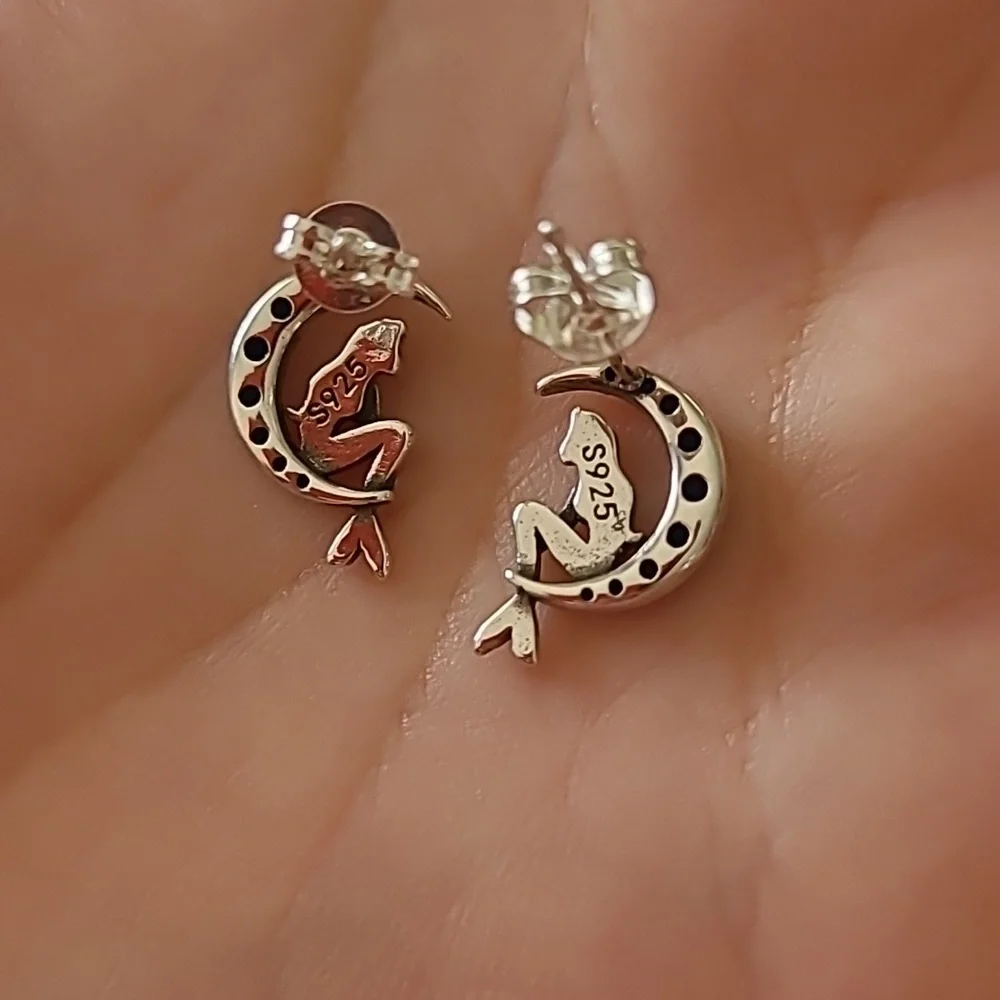 Moon Mermaid 🧜‍♀️ Sterling Silver Earrings - Picture 8 of 9